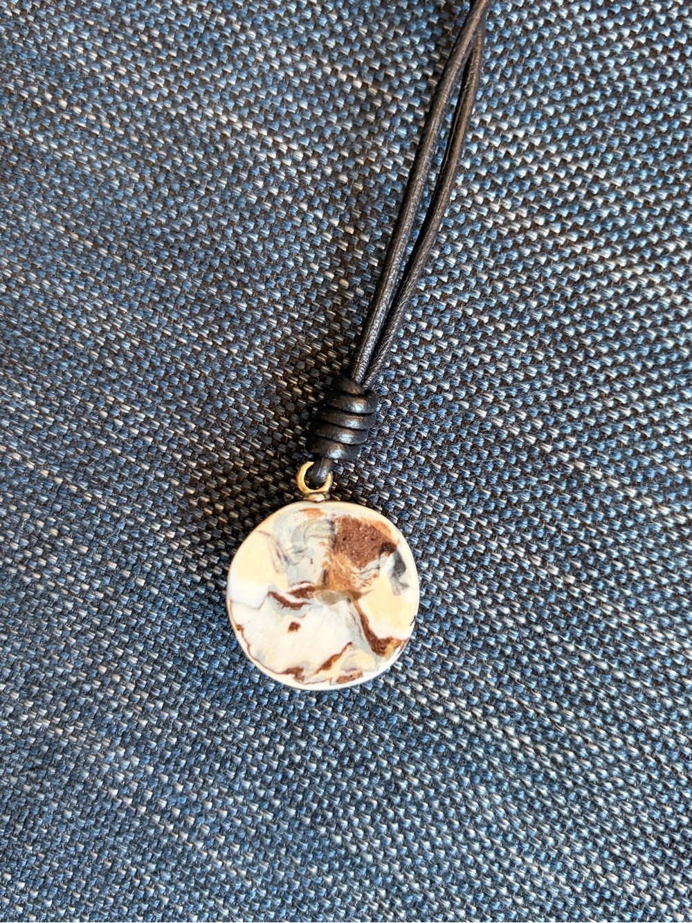 Chloe Ceramic Stone Pendant on Leather Cord Necklace - Picture 7 of 10
